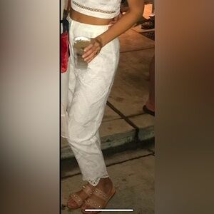 WAYF paisley white eyelet trousers/cropped pants - size S- part of a set